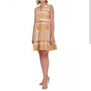 Vince Camuto Women's Cotton Mosaic Tassel-Tie Dress